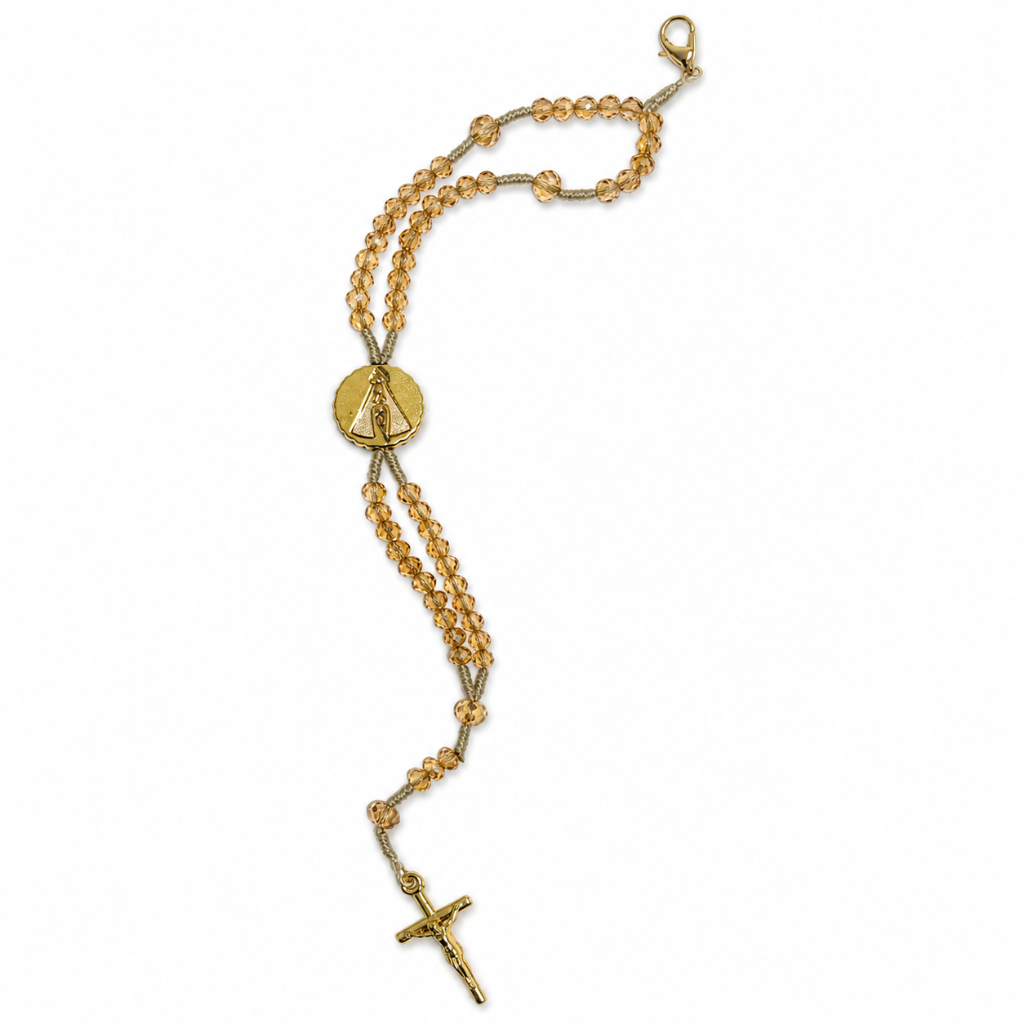 Terço de Pulso Nossa Senhora Aparecida - Cristal Champanhe
