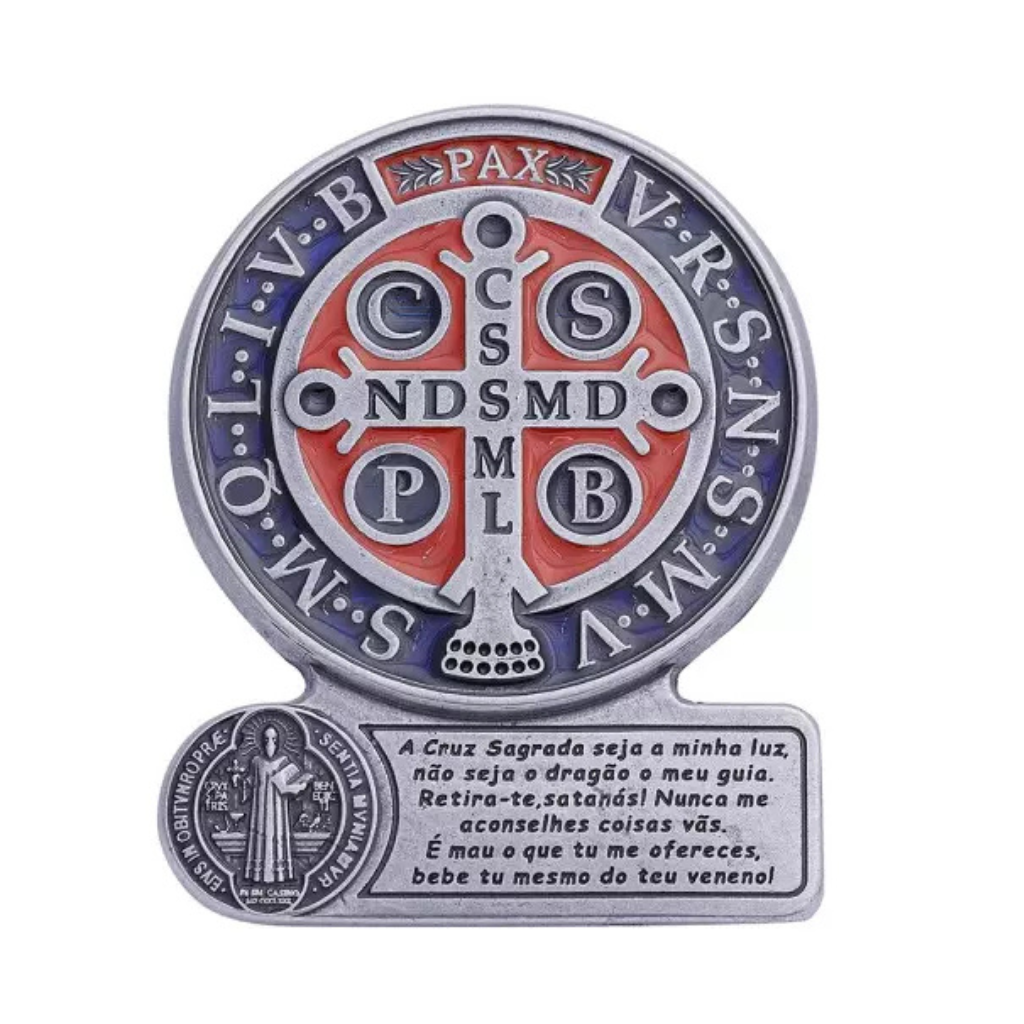 Medalha de São Bento com Oração Prata Velha