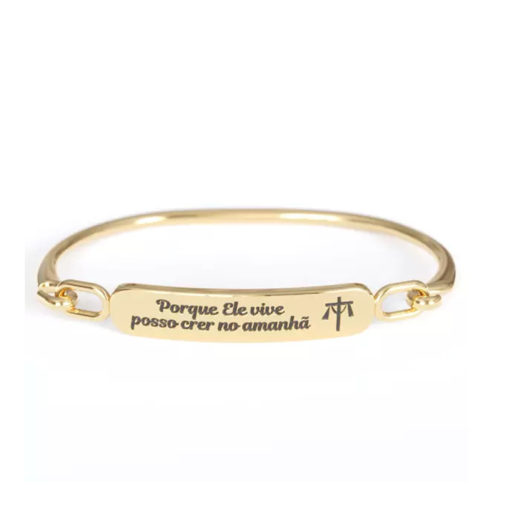 Pulseira Porque Ele Vive posso crer no amanhã Dourada