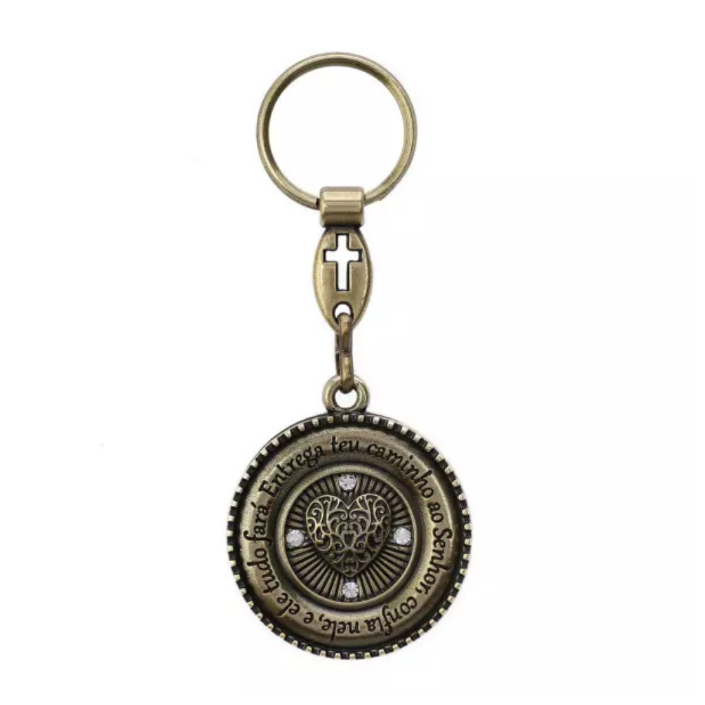 Chaveiro Com Versículo e Strass Ouro Velho