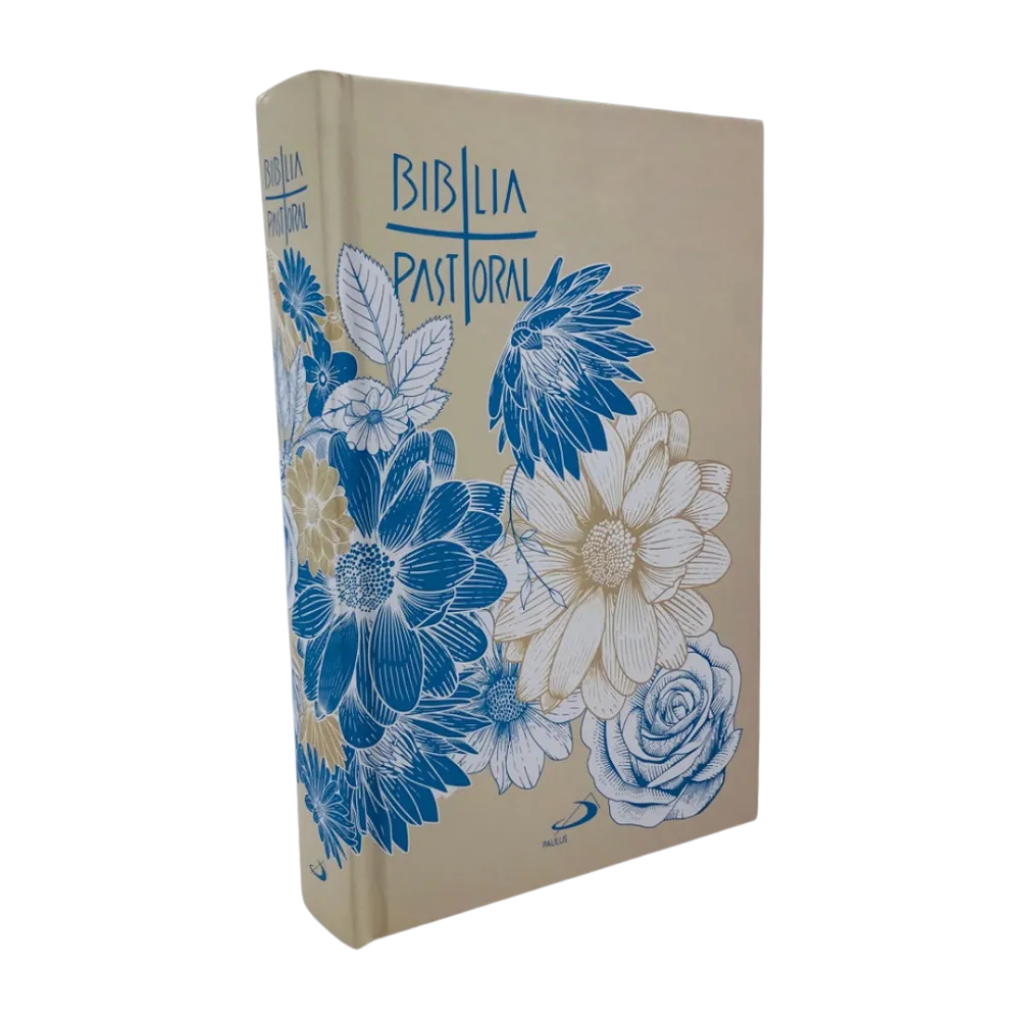 Bíblia Sagrada Católica Pastoral Capa Dura Flores Azul