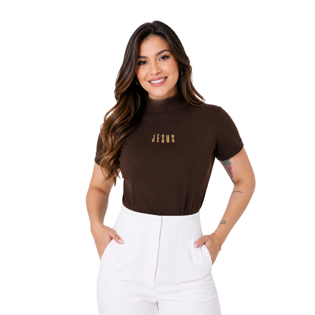 T-Shirt Gola Alta Jesus - Marrom
