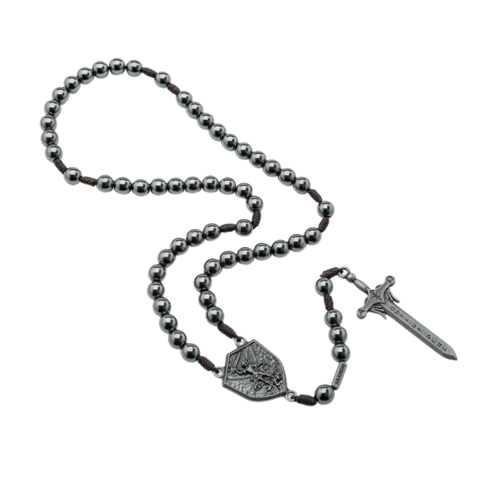 TERÇO HEMATITA 8MM SAO MIGUEL ONIX C/FOLHETOS