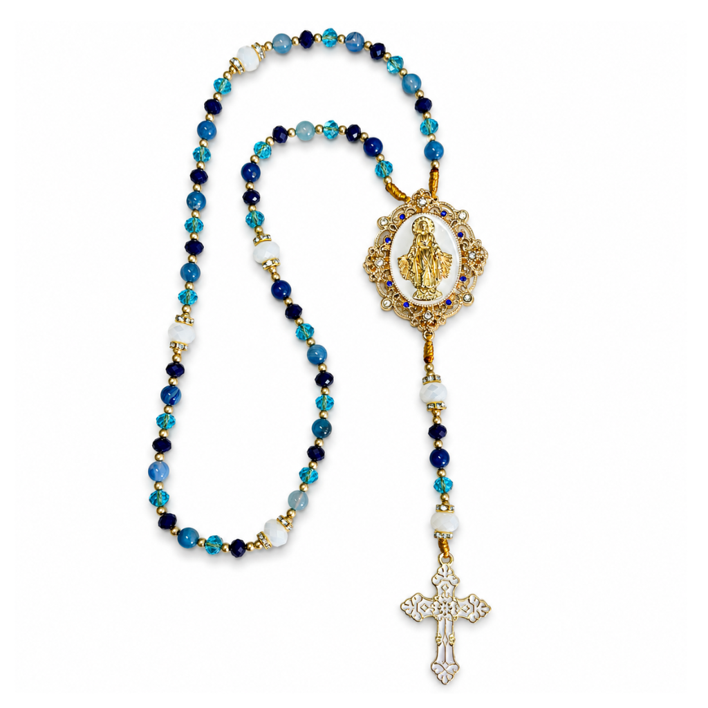 Terço N. Sra. Gracas Mesclado E Cristal - Azul