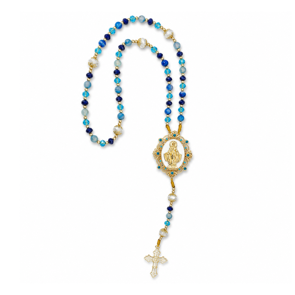 Terço N. Sra. Gracas Mesclado E Cristal - Azul