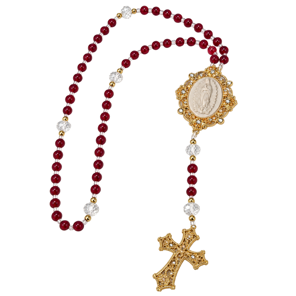 Terço Nossa Senhora de Guadalupe Cristais Vermelho
