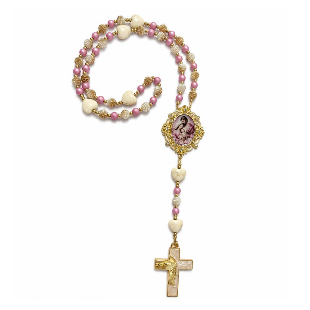 Terço Sagrada Família Com Corações - Rosa