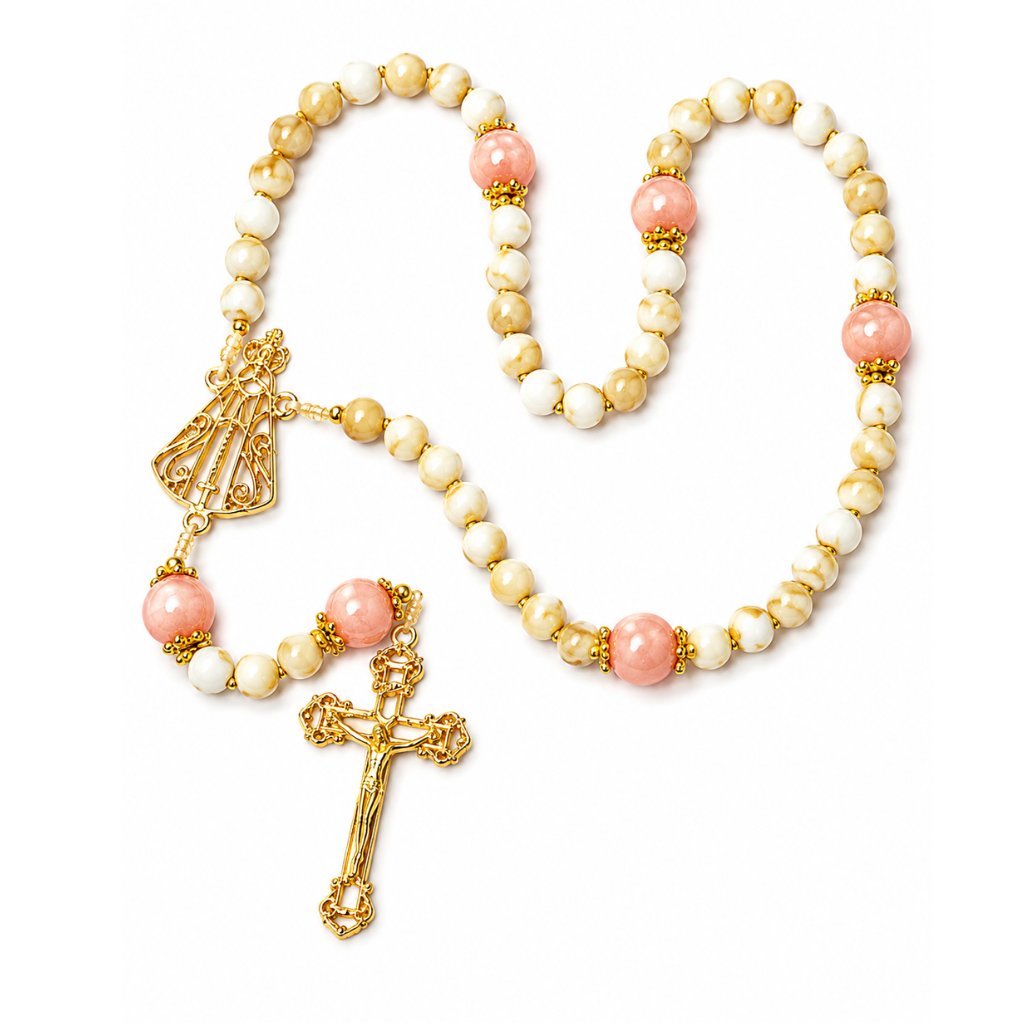 Terço Dinda N. Sra Aparecida Rosa e Dourado