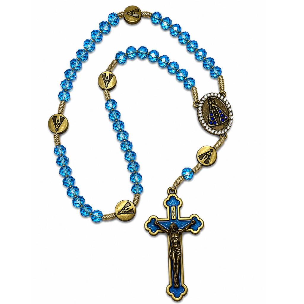 Terço Nossa Senhora Aparecida - Cristal Azul Celeste
