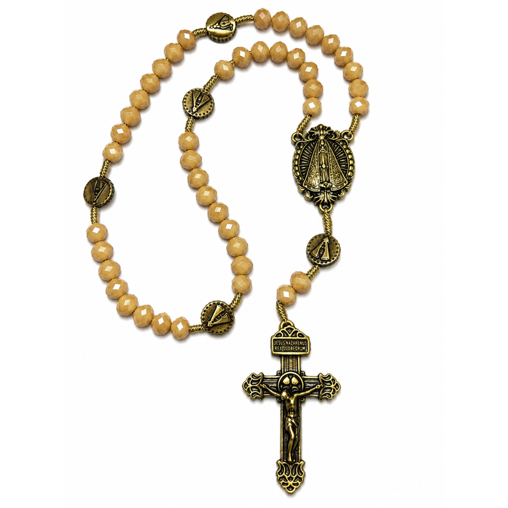 Terço Nossa Senhora Aparecida - Cristal Bege Irisado