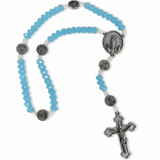 Terço de Nossa Senhora de Fátima em Cristal Azul Irisado