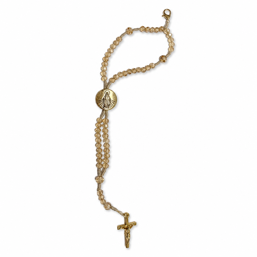 Terço de Pulso Nossa Senhora das Graças - Cristal Champanhe