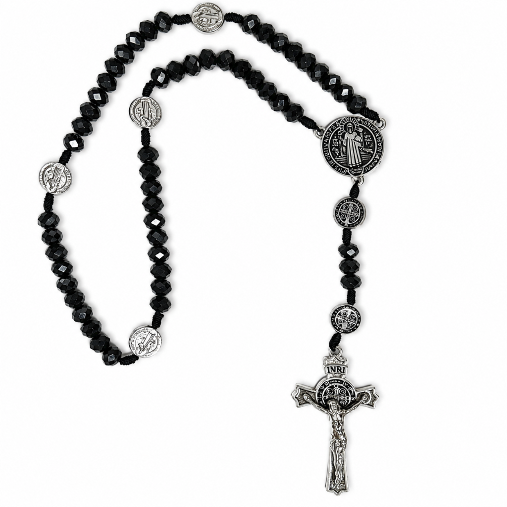 Terço de São Bento em Cristal Preto