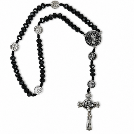 Saint Benedict Crystal Rosary in Black