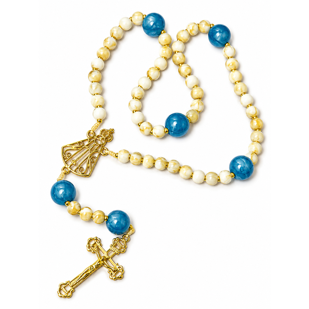 Terço Nossa Senhora Aparecida Azul e Dourado
