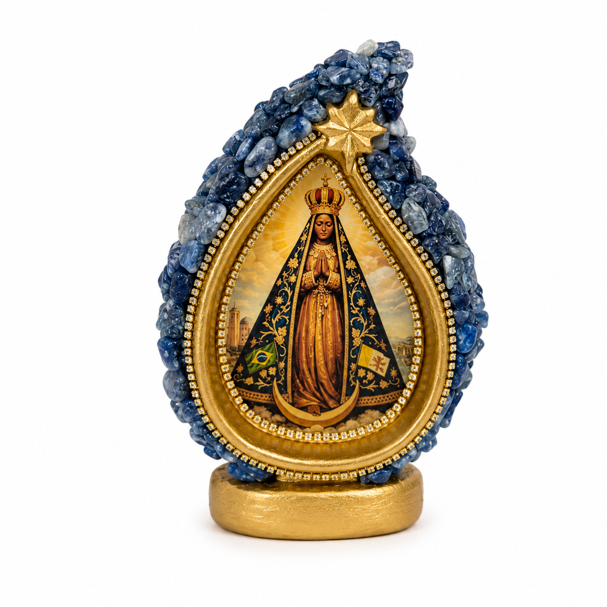 Kit Gota Nossa Senhora Aparecida Azul + Terço