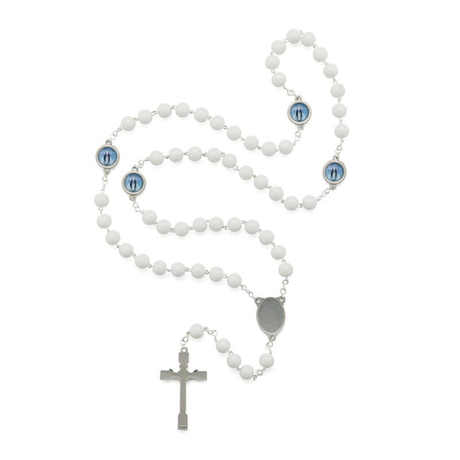 Terço Glacial Branco 8 mm Nossa Senhora das Graças