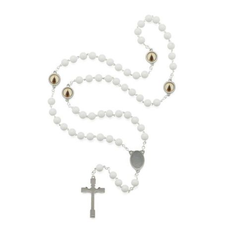 Terço Glacial Branco 8 mm Nossa Senhora Aparecida