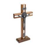 Crucifixo Madeira Frisada 26cm São Bento Espelhado