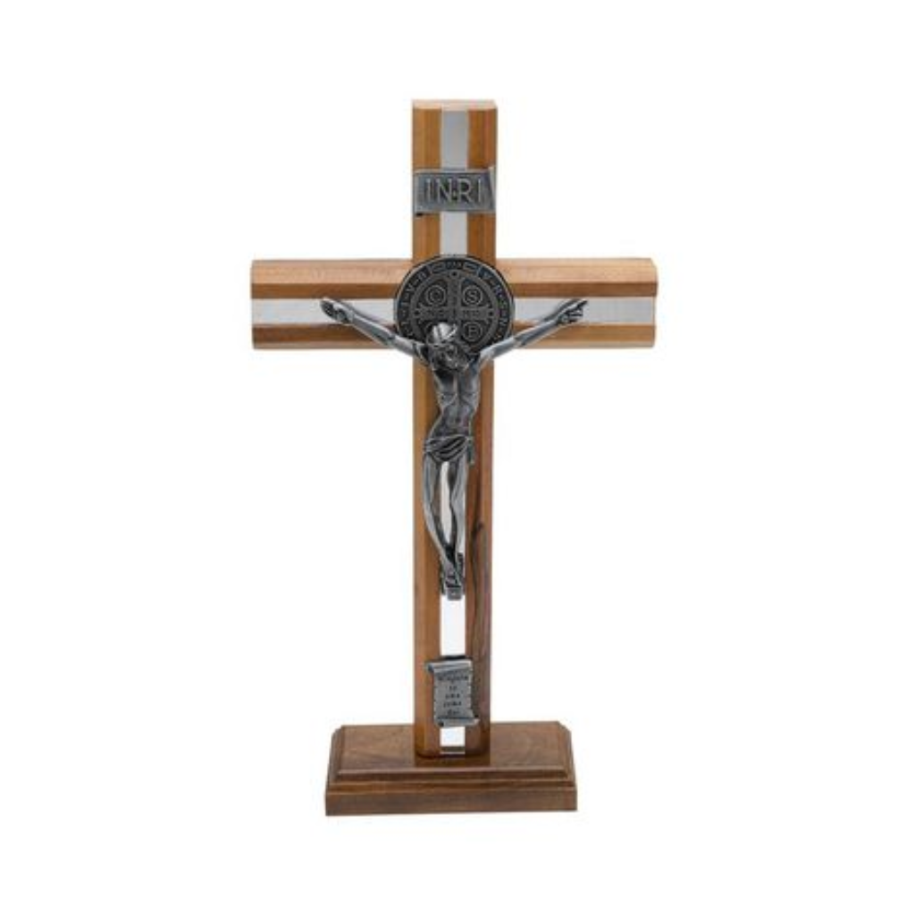 Crucifixo Madeira Frisada 26cm São Bento Espelhado