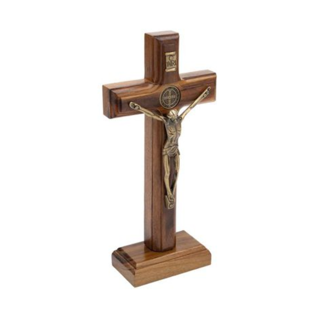 Crucifixo Madeira Mesa/Parede São Bento 17cm