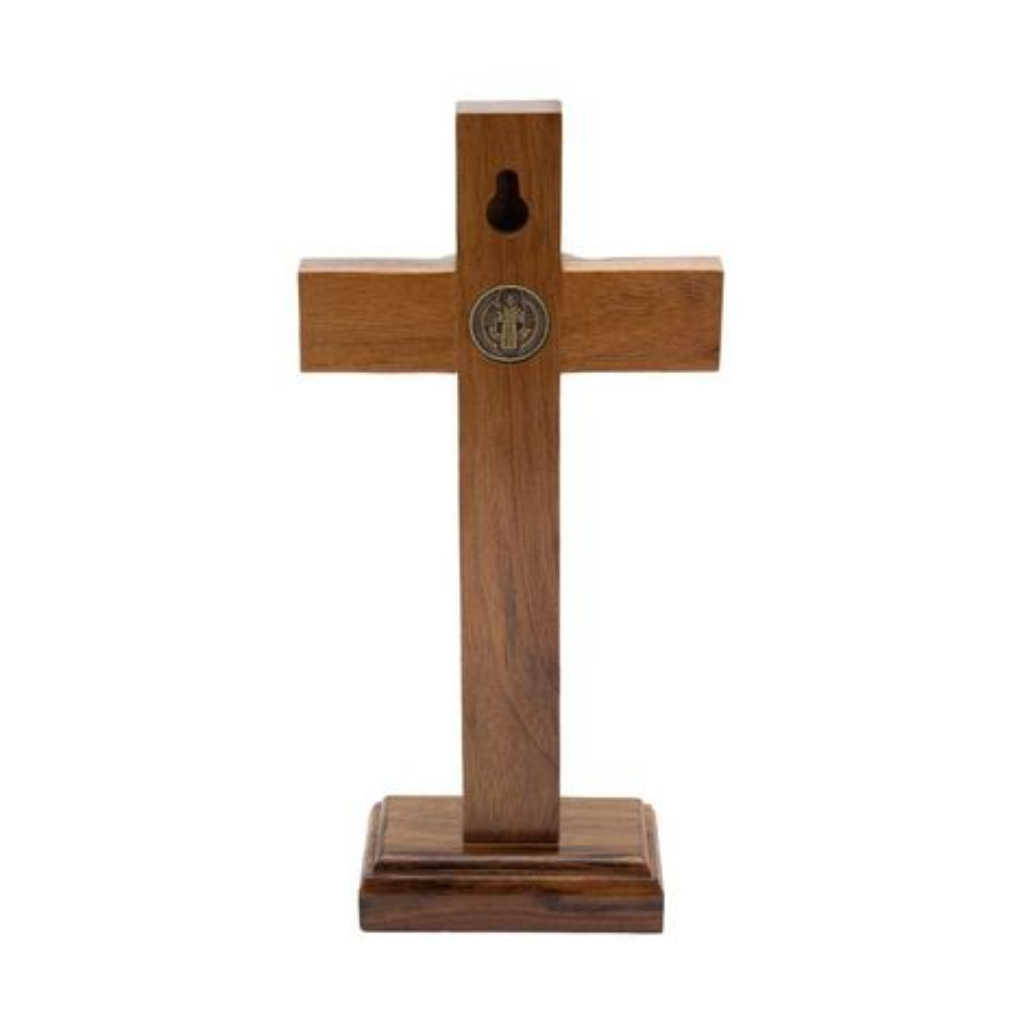 Crucifixo Madeira Mesa/Parede São Bento 17cm