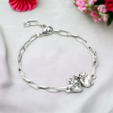 Pulsera de acero inoxidable con colgante Sagrados Corazones de Jesús y María.