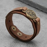Pulsera de cuero marrón Sao Miguel Ov con botón