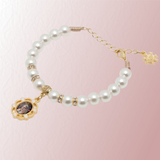 Pulseira Maria Passa a Frente - Perola 8mm Cordão c/Medalha Resinada