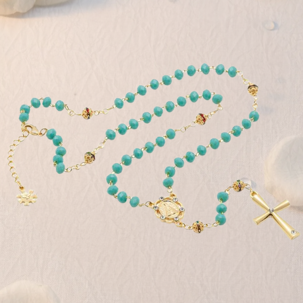 Colar Terço Turquesa Nossa Senhora Aparecida - Cristal