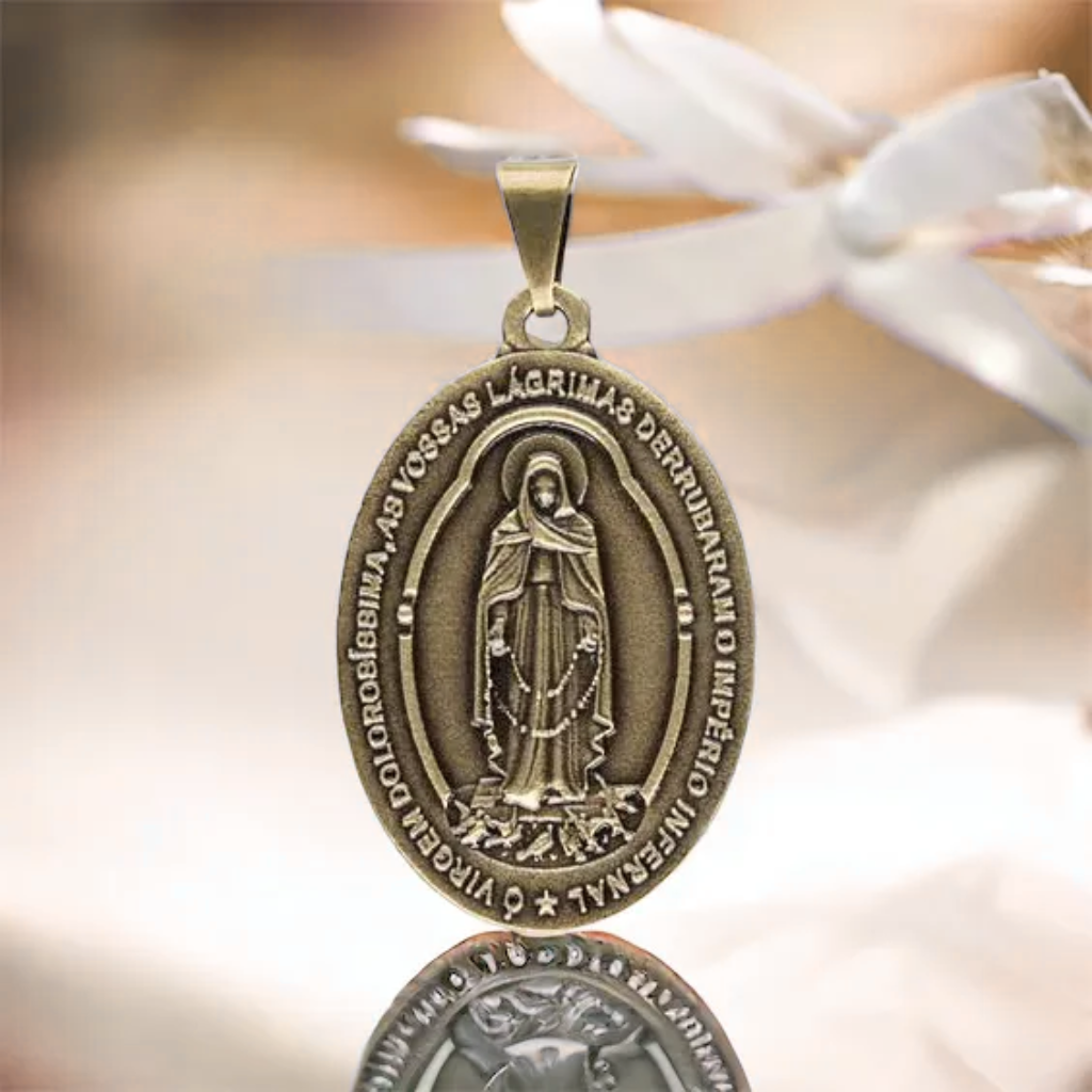 Colgante Medalla Nuestra Señora de las Lágrimas y Jesús Atado