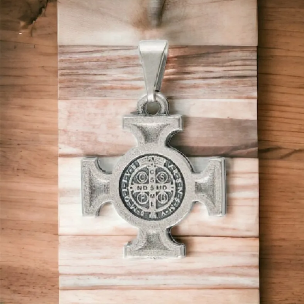 Byzantine Cross St. Benedict Pendant Medal Silver Plated