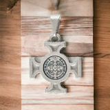 Byzantine Cross St. Benedict Pendant Medal Silver Plated
