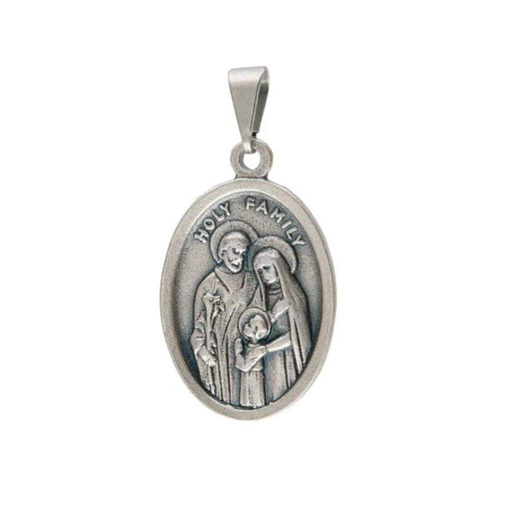 Medalla italiana de la Sagrada Familia, plata antigua, pequeña