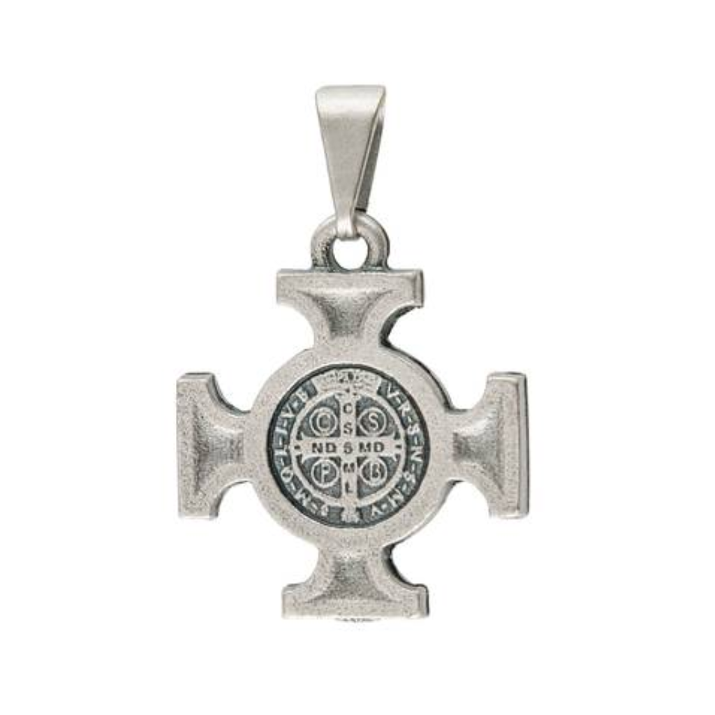 Byzantine Cross St. Benedict Pendant Medal Silver Plated