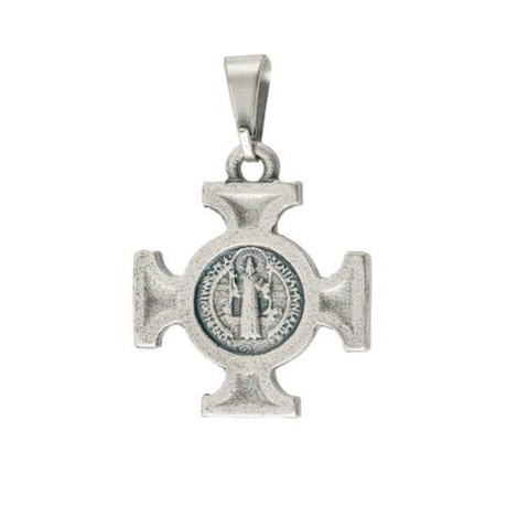 Medalha Pingente Cruz Bizantina São Bento Prateada