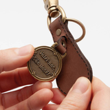 St. Joseph Keychain, Brown Leather, Luxury Antique Gold