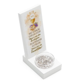 Lembrancinha De Eucaristia Frase Madeira Mdf + Terço Rosário