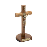 Crucifijo cilíndrico de madera para uso de sobremesa, 17 cm (¡He aquí el Cordero de Dios!)
