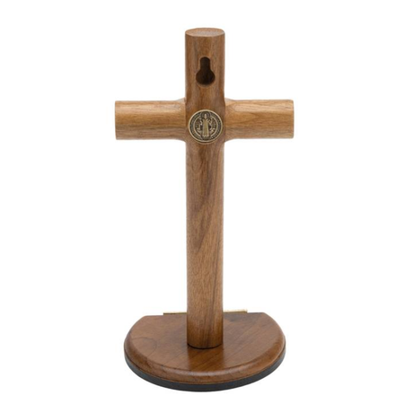 Cylindrical Wooden Crucifix for Tabletop Use, 17cm (Behold the Lamb of God!)