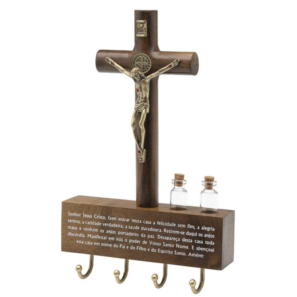 Crucifixo Porta Chave Oração do Lar