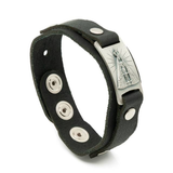 Pulsera ajustable de cuero negro con diseño de Nuestra Señora de Aparecida - Negro