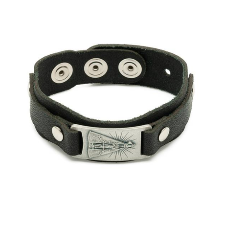 Pulsera ajustable de cuero negro con diseño de Nuestra Señora de Aparecida - Negro