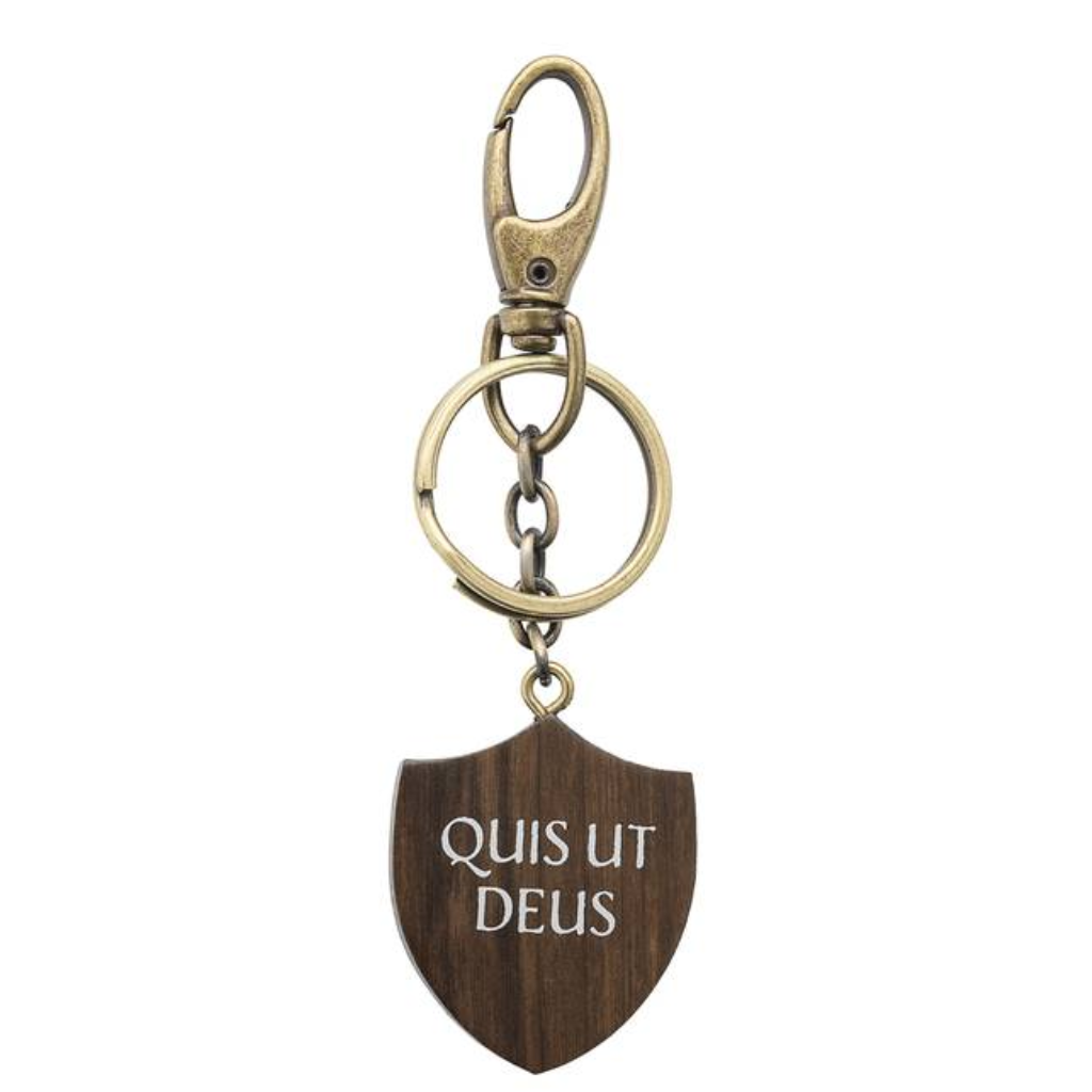 Llavero de madera con escudo de San Miguel y mosquetón
