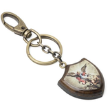 Llavero de madera con escudo de San Miguel y mosquetón