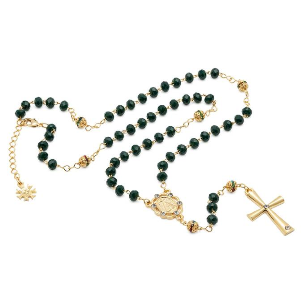Collar Rosario de Nuestra Señora de Aparecida, Cristal Verde Oscuro