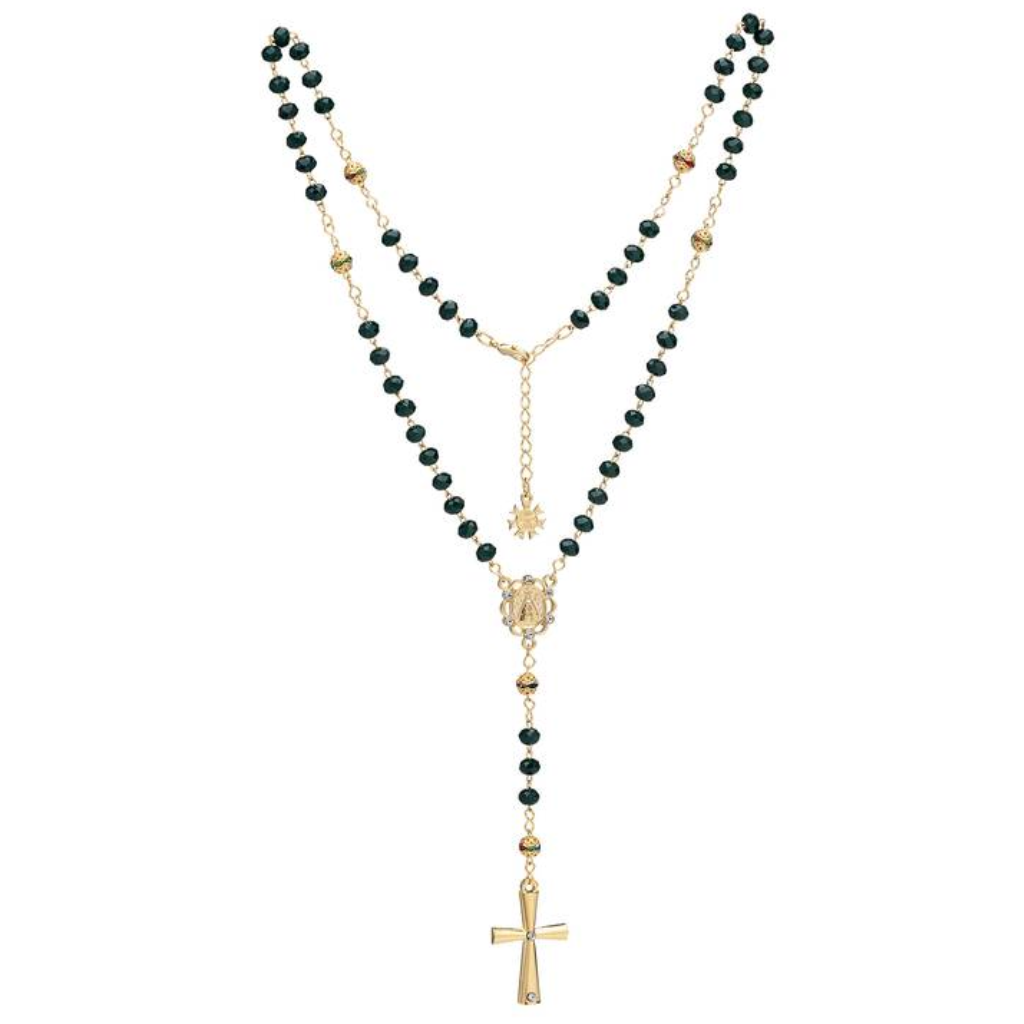 Collar Rosario de Nuestra Señora de Aparecida, Cristal Verde Oscuro