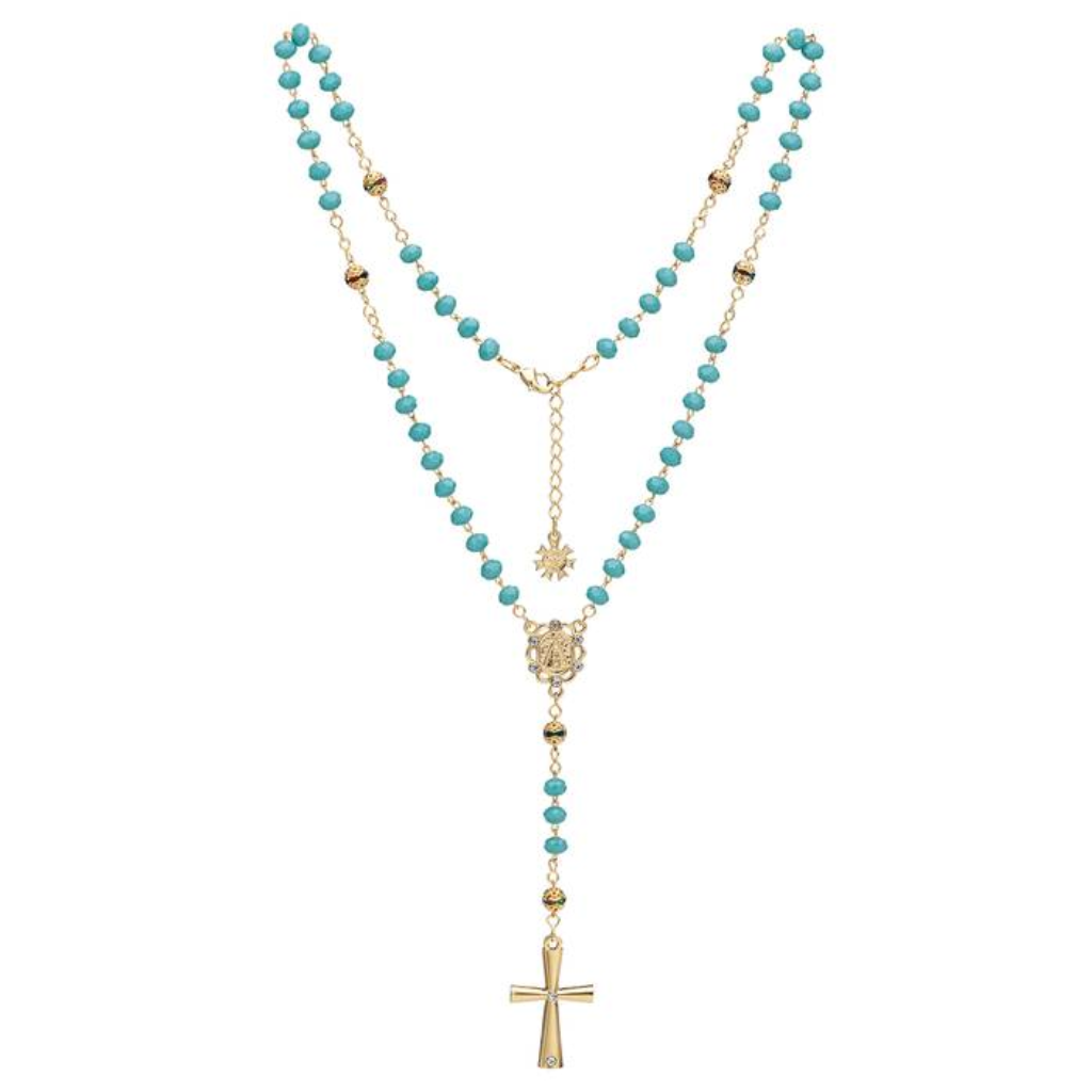 Colar Terço Turquesa Nossa Senhora Aparecida - Cristal