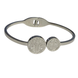Conjunto de Pulseras con Medalla de San Benito + "Que la Santa Cruz sea mi Luz" COLOR PLATA