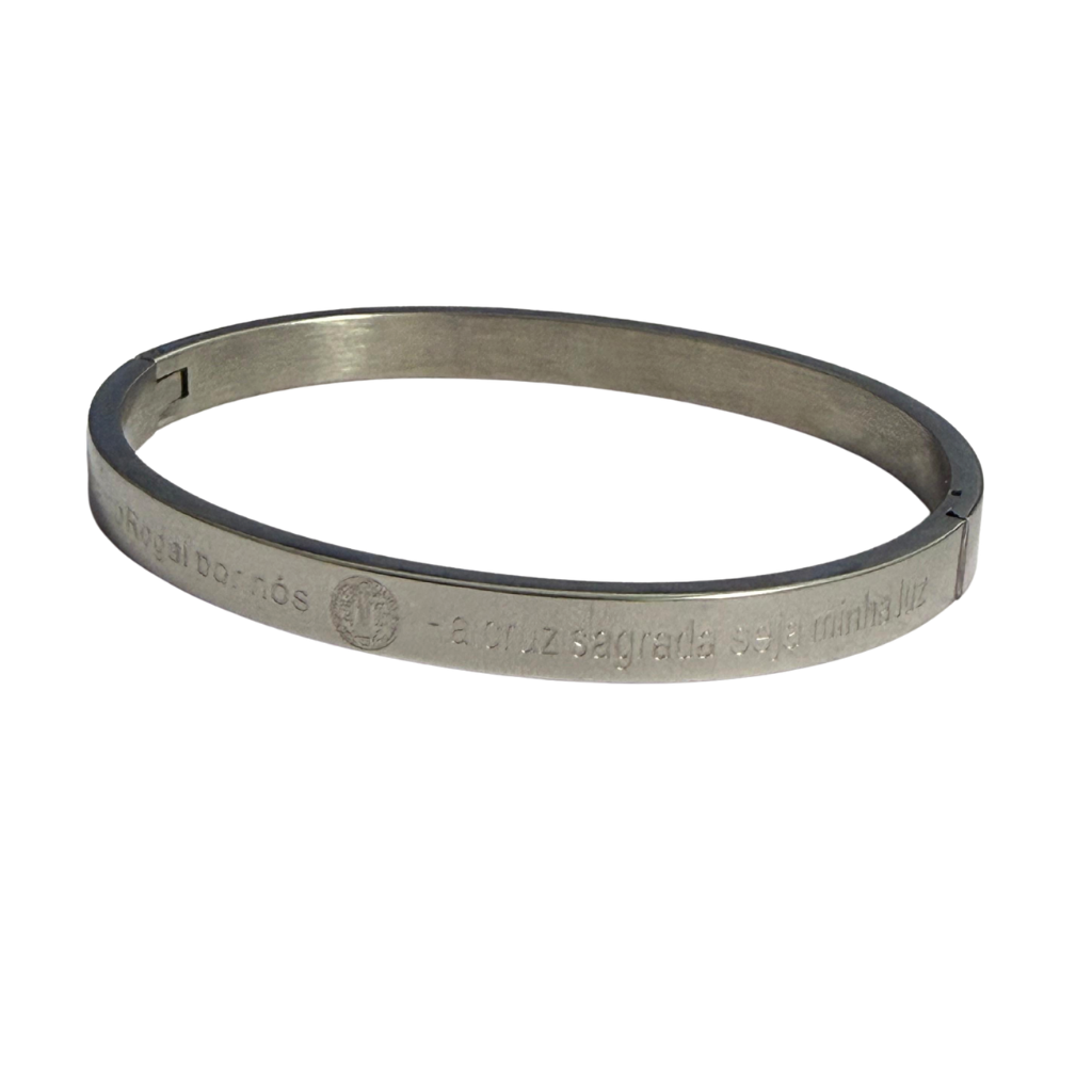 Conjunto de Pulseras con Medalla de San Benito + "Que la Santa Cruz sea mi Luz" COLOR PLATA